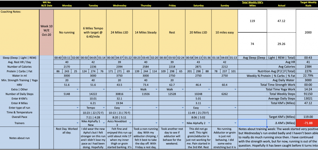 249 marathon project week 10 training log