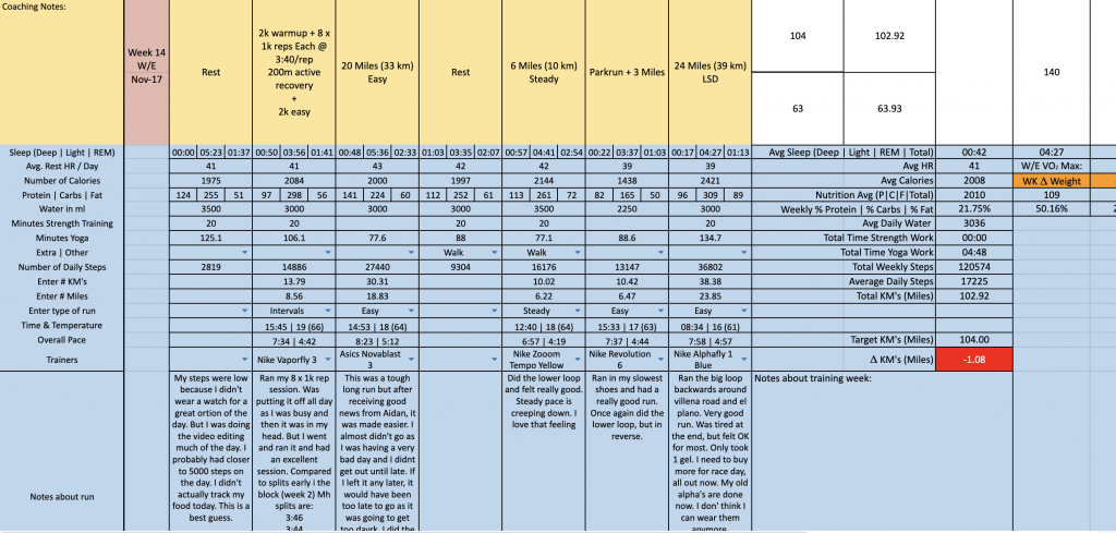 249 Marathon Project Week 14 Training Log